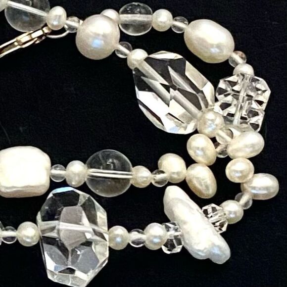 OU#  Long 26” Pearl & Crystal Necklace w/ 925 Silver Clasp - Picture 5 of 9